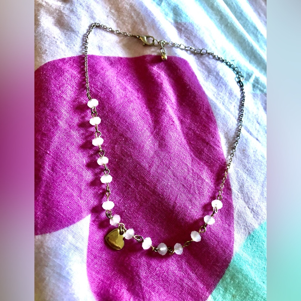 Pretty Beaded Silver and Gold Heart Necklace